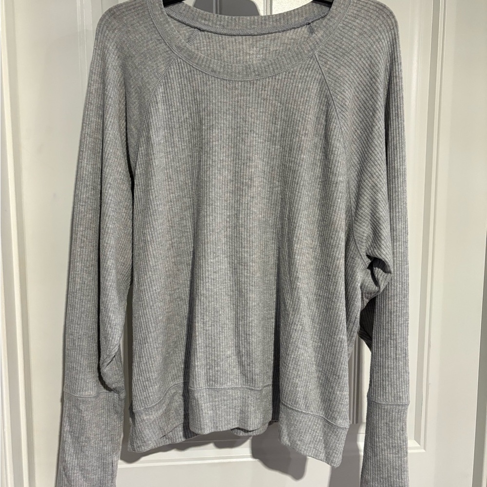 Gray Ribbed Long Sleeve Top